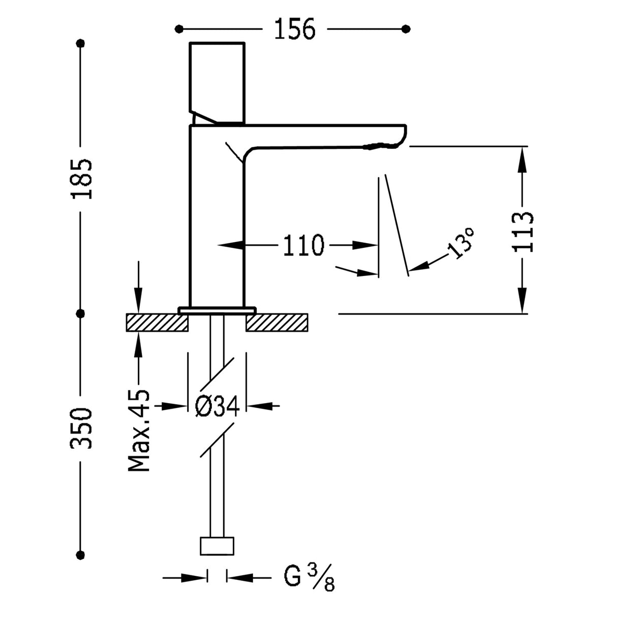 Baterie pe lavoar TRES Max, Crom lucios