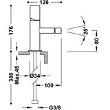 Baterie bideu cu scurgere automata, TRES Max, Crom lucios