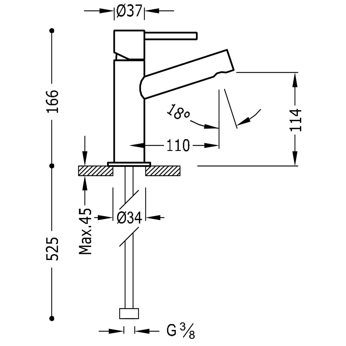 Baterie pe lavoar monocomanda, TRES Max, Crom lucios