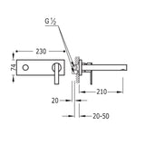 Baterie lavoar incastrata cu pipa lunga, TRES Lex-Alp, Crom lucios