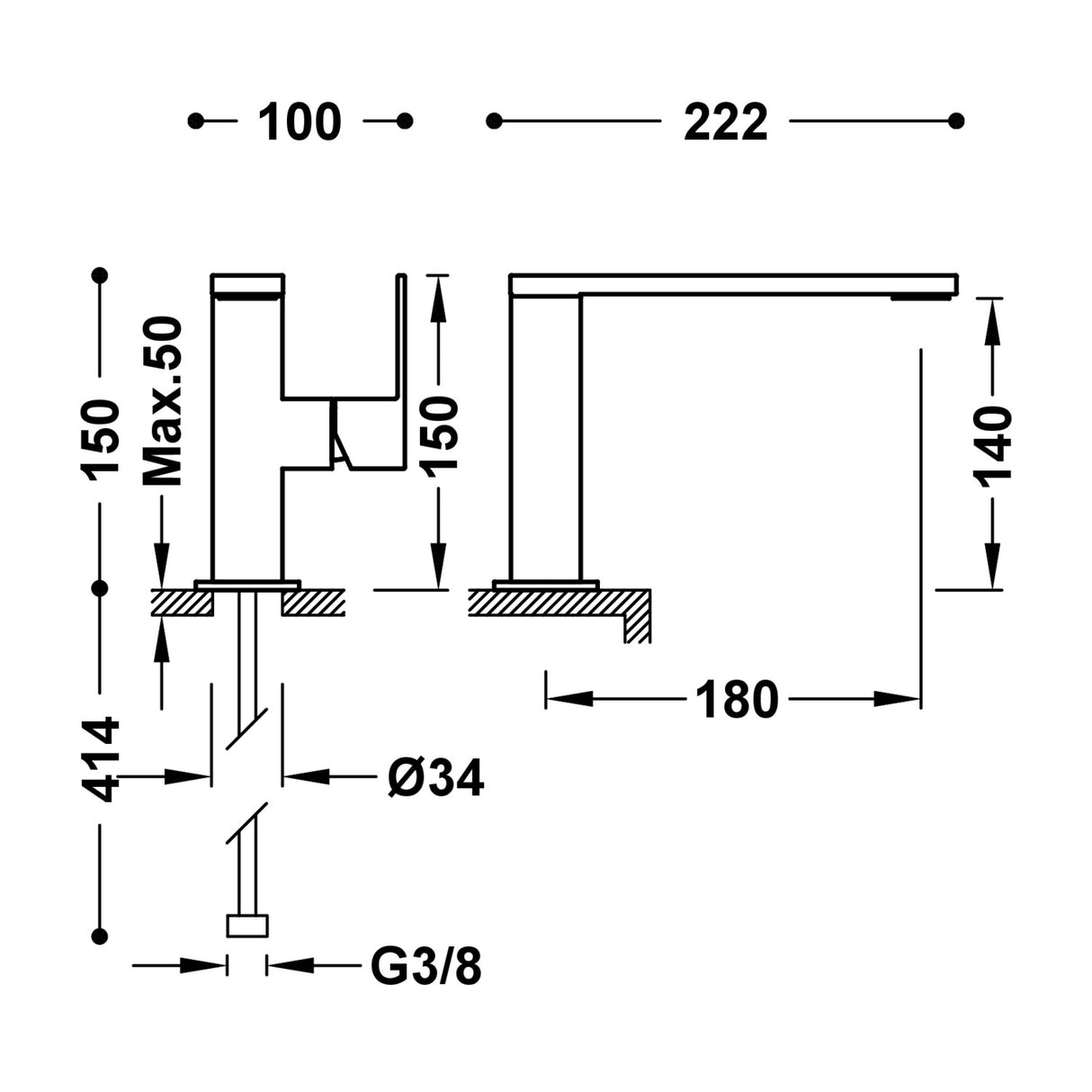 Baterie lavoar TRES Cuadro incastrat, Auriu mat