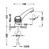 Baterie pe lavoar, TRES Ese-23, Crom lucios