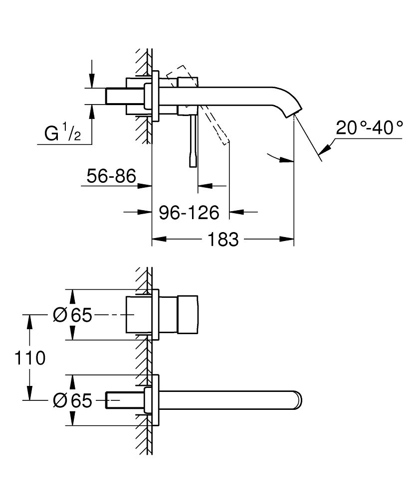 Ornament Baterie Lavoar Perete Grohe Essence M-Size, Pipa 183 Mm, Negru Mat (Montaj Cu 23571000)