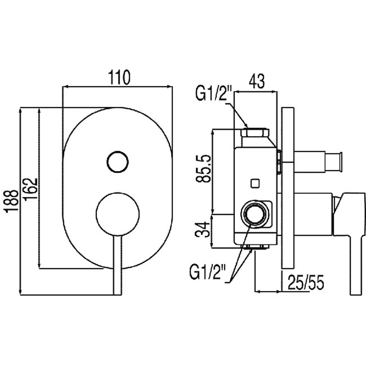 Baterie incastrata dus, TRES Lex-Alp, Crom lucios