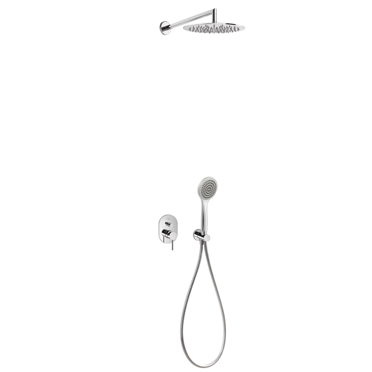 Sistem de dus incastrat cu 2 iesiri, cap de dus rotund cu diametru de 250mm, TRES Lex-Alp, Crom lucios