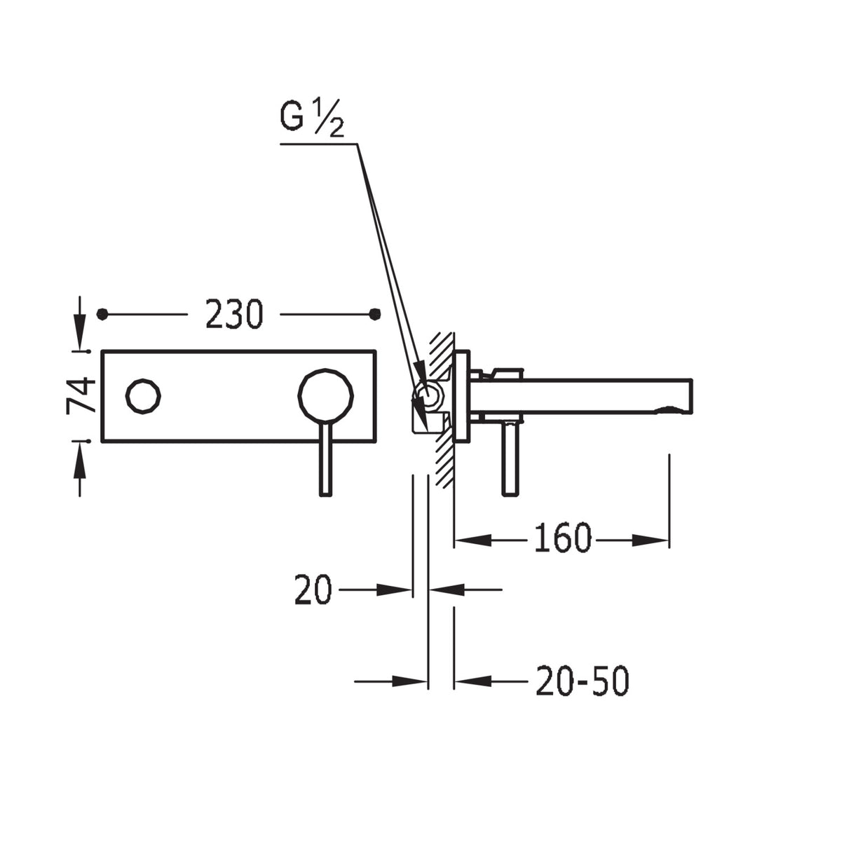 Baterie lavoar incastrata, TRES Lex-Alp, Crom lucios