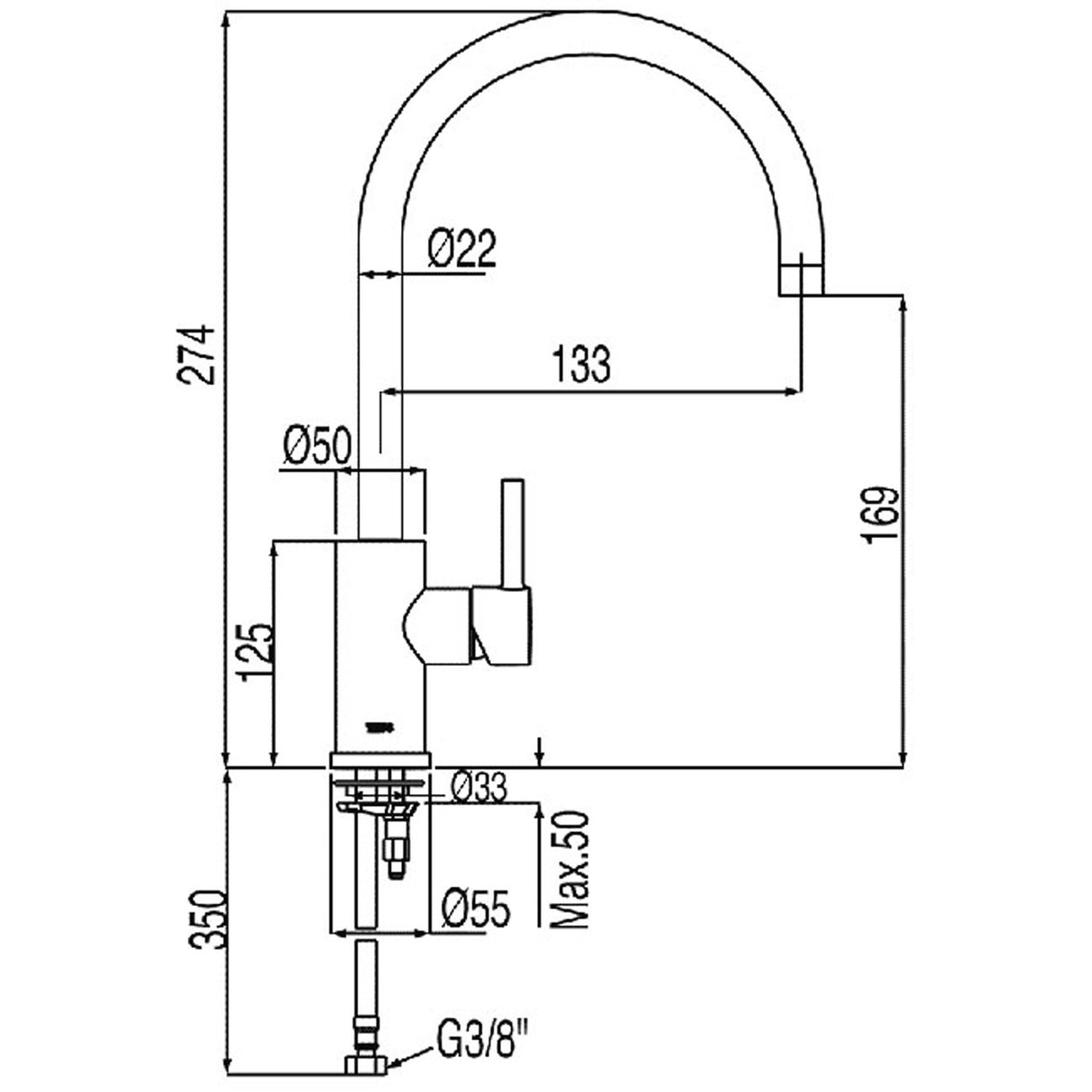 Baterie curbata pe lavoar , TRES Lex-Alp, Crom lucios