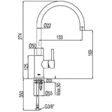 Baterie curbata pe lavoar , TRES Lex-Alp, Crom lucios