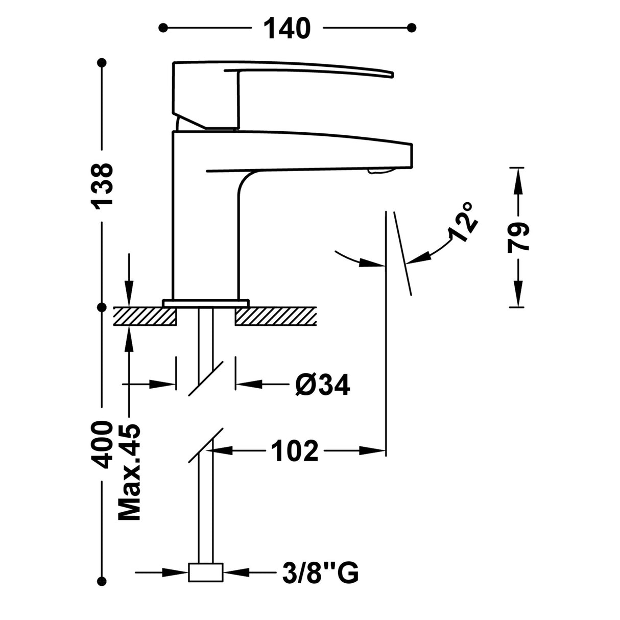 Baterie pe lavoar TRES Flat, Crom lucios
