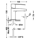 Baterie pe lavoar TRES Flat, Crom lucios