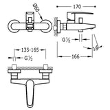 Baterie de dus/cada aparent, monocomanda cu 2 iesiri, TRES Flat, Crom lucios