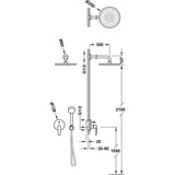 Sistem de dus incastrat cu 2 iesiri si comutator, cap de dus rotund, diametru 250mm, TRES Flat, Crom lucios
