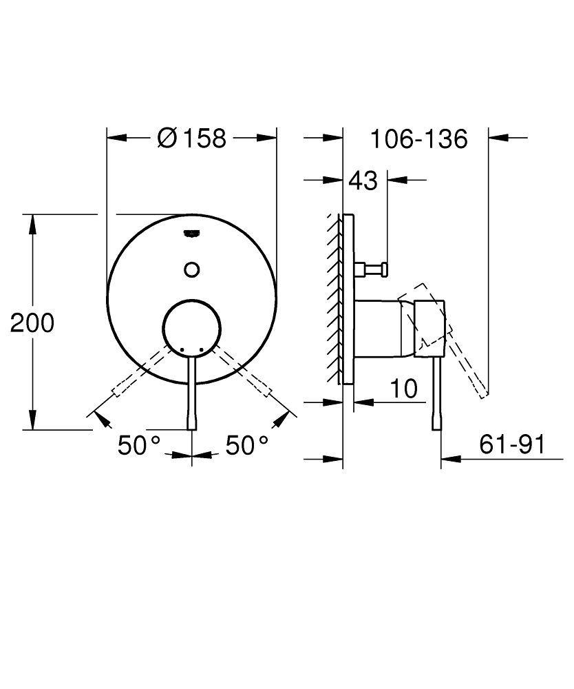 Ornament Grohe Essence Cada/Dus, 2 Iesiri, Negru Mat (Instalare Cu Rapido Smartbox)