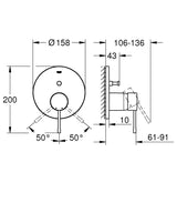 Ornament Grohe Essence Cada/Dus, 2 Iesiri, Negru Mat (Instalare Cu Rapido Smartbox)