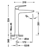 Baterie lavoar TRES Fuji, Crom lucios pe lavoar