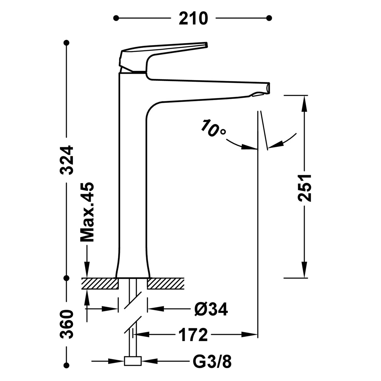 Baterie lavoar TRES Fuji, Rose mat pe lavoar