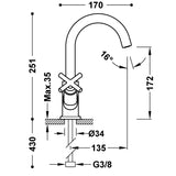 Baterie lavoar TRES Mont Blanc Negru mat pe lavoar