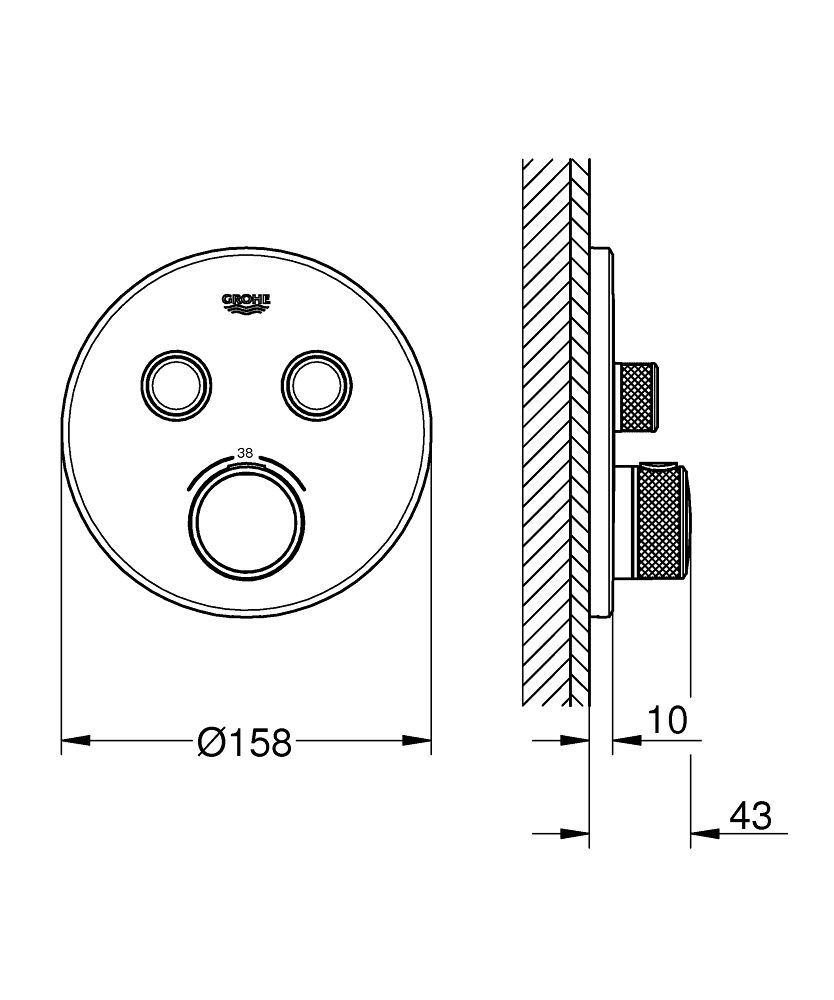 Ornament Baterie Dus Grohe Grohtherm Smartcontrol Termostatic Rotund, 2 Iesiri, Negru Mat (Instalare Cu Rapido Smartbox)