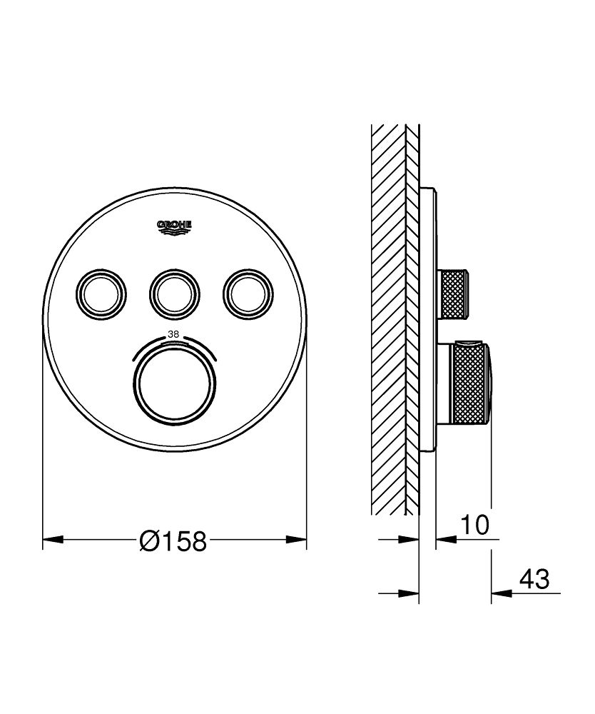 Ornament Baterie Dus  Grohe Grohtherm Smartcontrol Termostatic Rotund, 3 Iesiri, Negru Mat (Instalare Cu Rapido Smartbox)