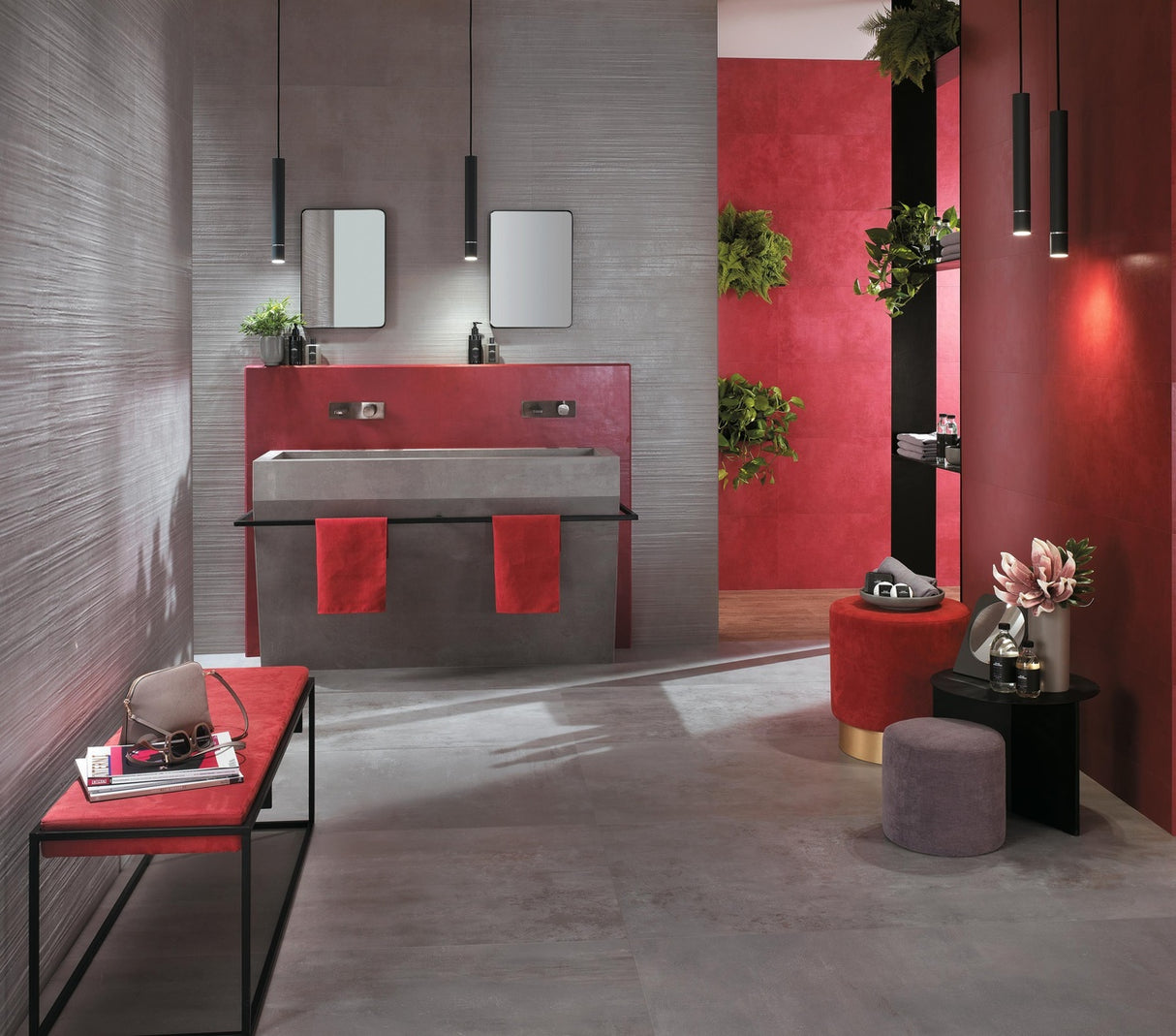 Faianta Atlas Concorde, Boost Red, Aspect Beton, Mat, 40x80cm