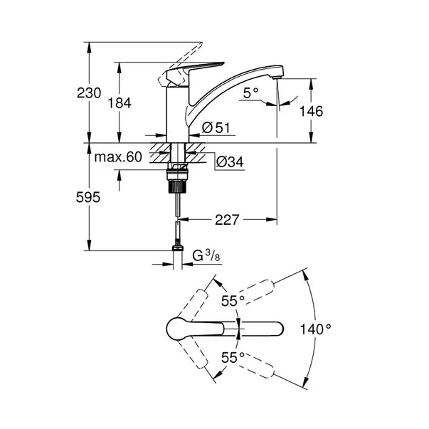 Baterie Bucatarie Grohe Start, Dus Extractibil, Negru Mat