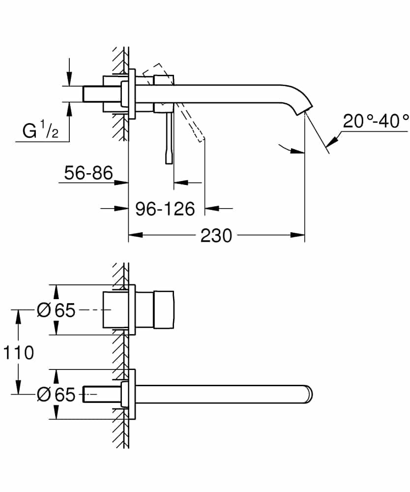 Ornament Baterie Lavoar Perete Grohe Essence, Pipa 230 Mm