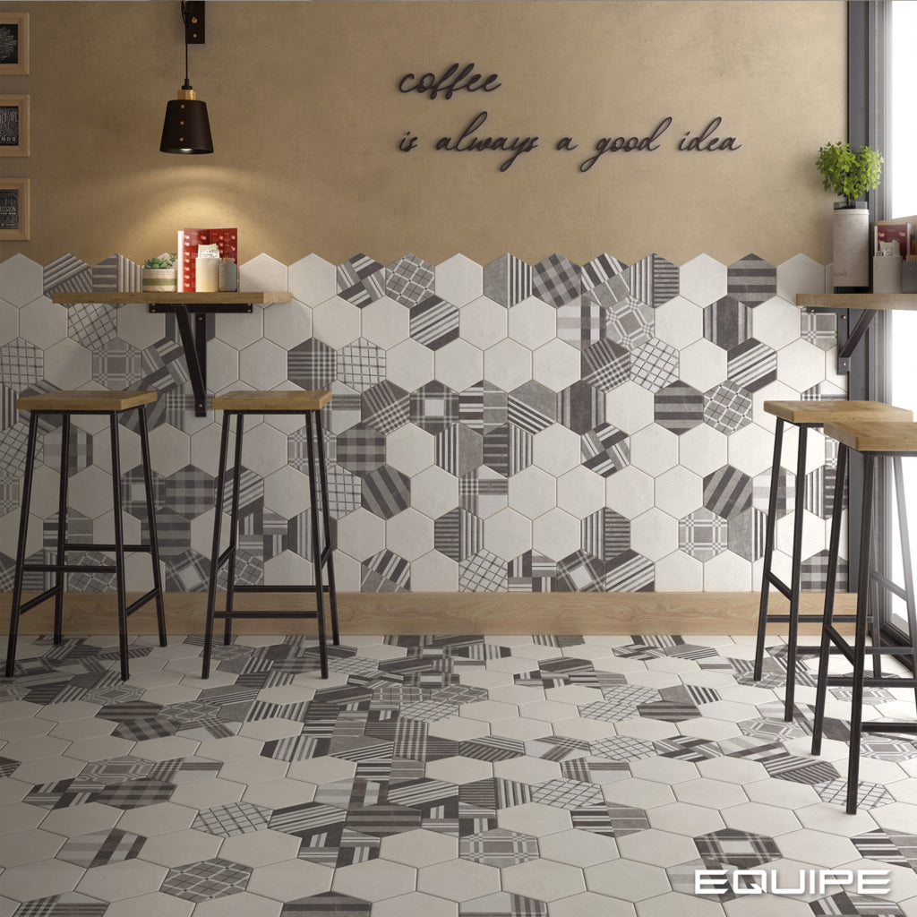 Gresie Equipe, Hexatile Cement Decor Geo Grey, Mat, 17,5x20cm