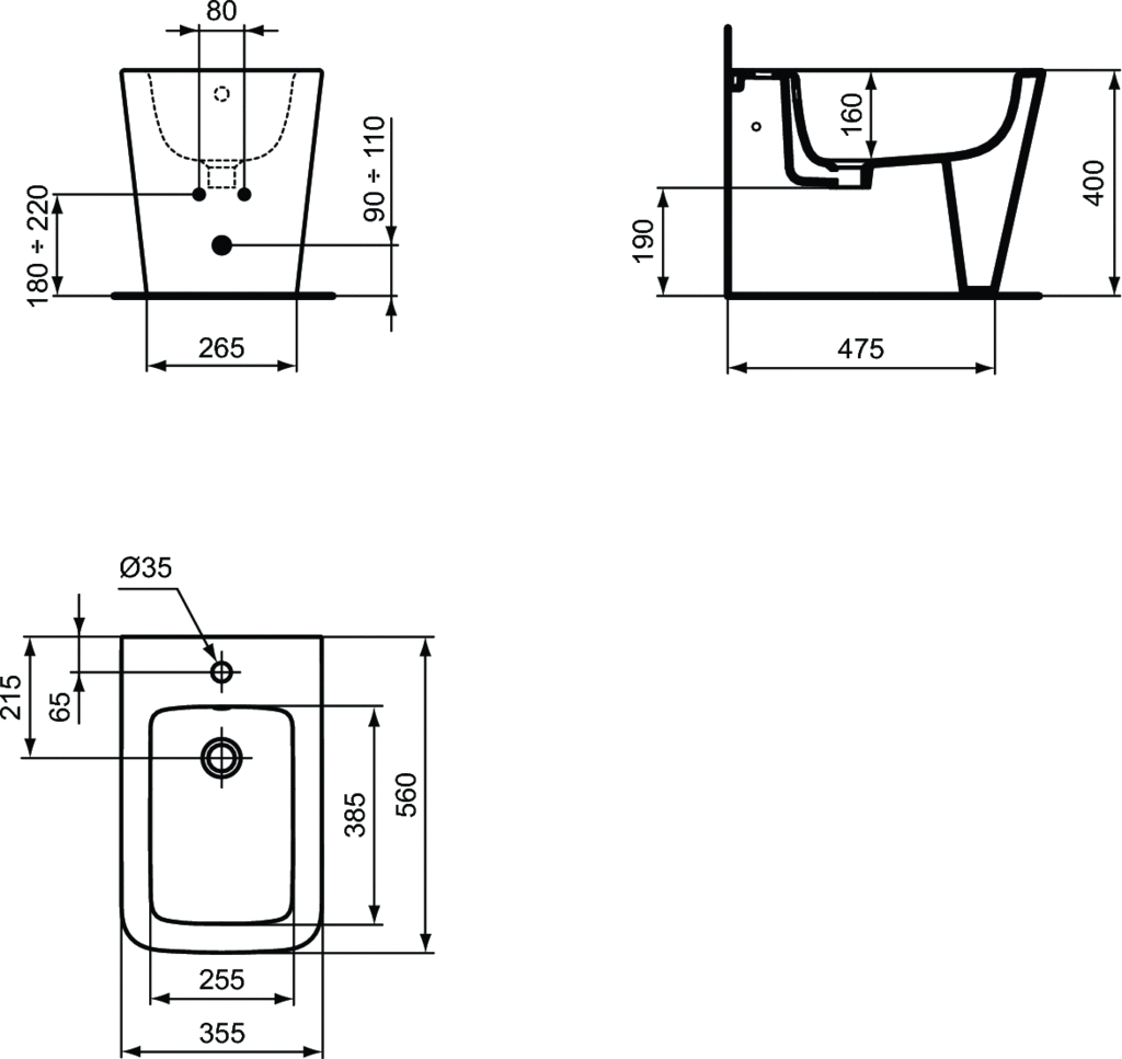 Bideu Ideal Standard Blend Cube Btw, 56X35.5, Fixare Complet Ascunsa