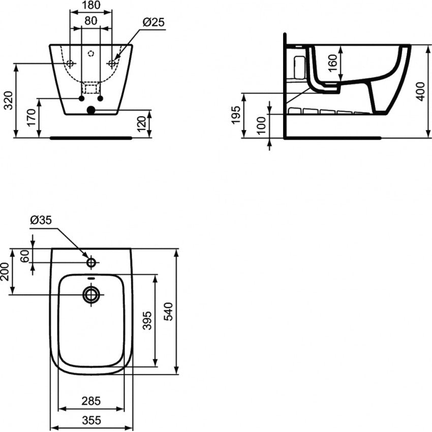 Bideu Ideal Standard I.Life B Suspendat 54X35.5, Fixare Complet Ascunsa