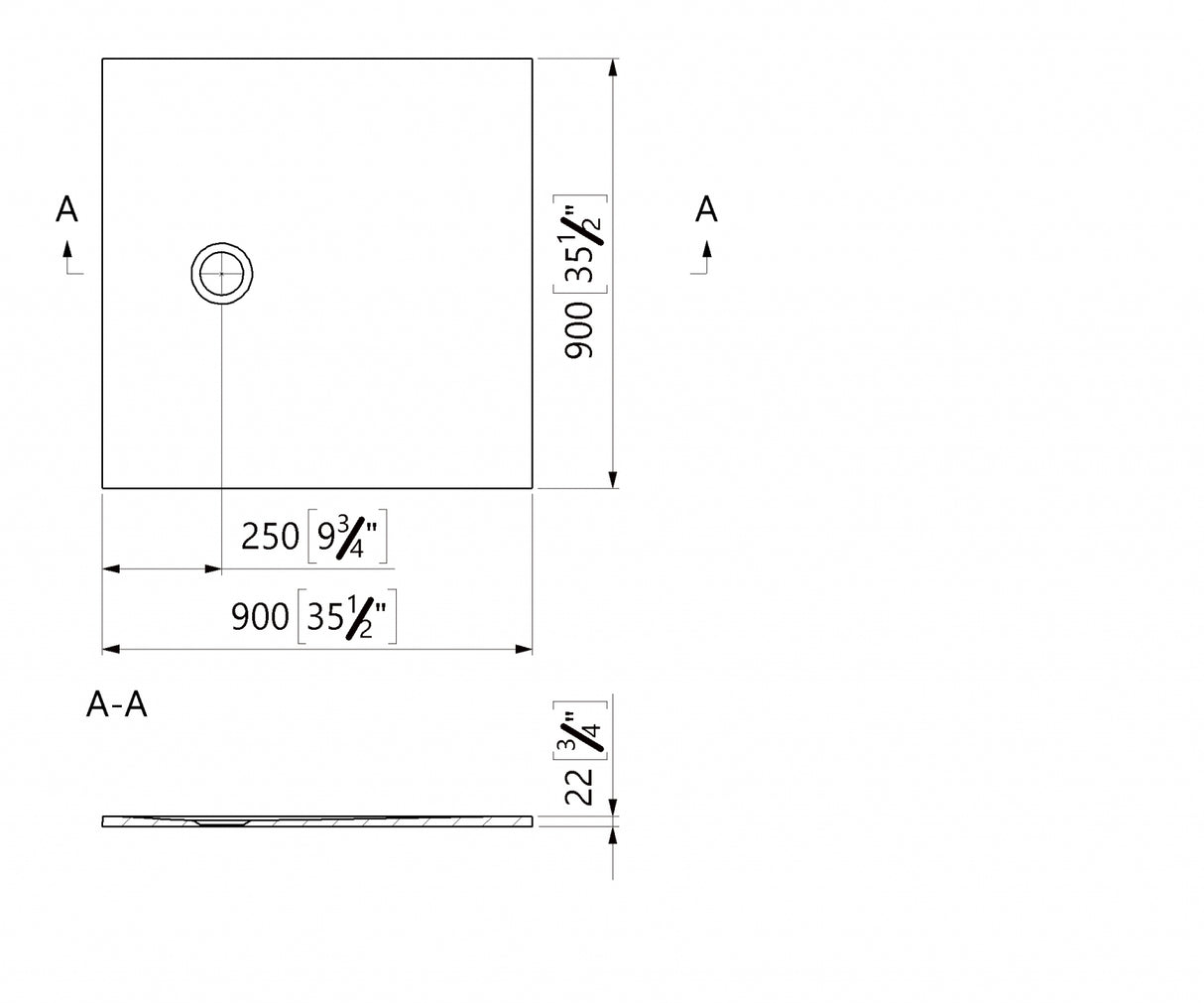 Cuva Dus Cast Marble Burgos 900X900X22 Mm, Compozit Mineral, Alb Mat