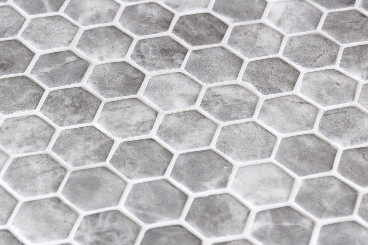 Mozaic Onix, Hex Ecostones Silver Matte, Mat, Sticla, Aspect Marmura, 29x29cm