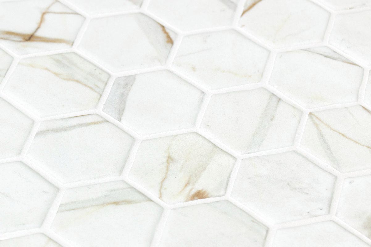 Mozaic Onix, Hex XL Calcatta Gold Matte, Mat, Sticla, Aspect Marmura, 29x29cm