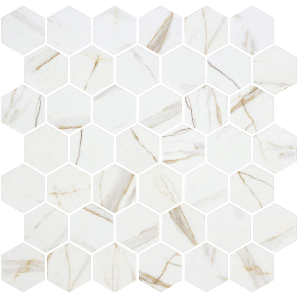 Mozaic Onix, Hex XL Calcatta Gold Matte, Mat, Sticla, Aspect Marmura, 29x29cm