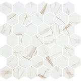 Mozaic Onix, Hex XL Calcatta Gold Matte, Mat, Sticla, Aspect Marmura, 29x29cm