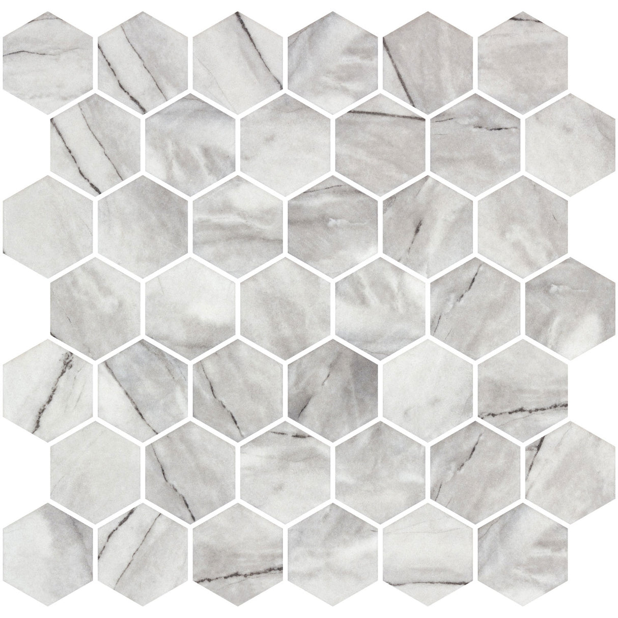 Mozaic Onix, Hex XL Inverno Grey Matte, Mat, Sticla, Aspect Marmura, 29x29cm
