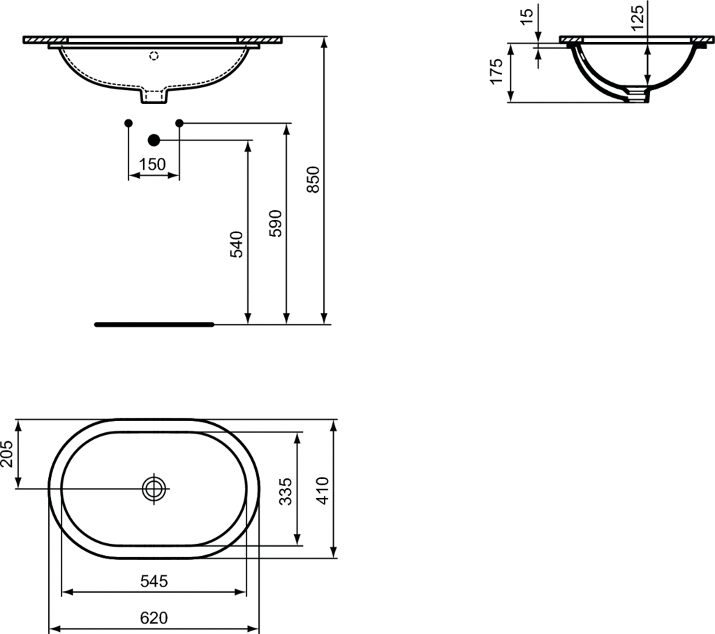 Lavoar Ideal Standard Connect Oval 62X41, Montaj Sub Blat
