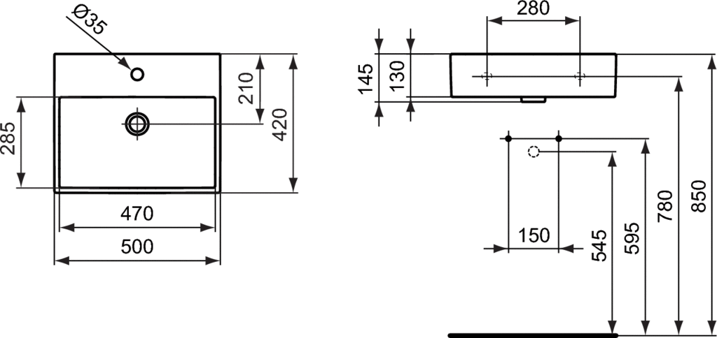 Lavoar Ideal Standard  Strada 50X42 Cu Gaura Pentru Baterie Si Preaplin,
