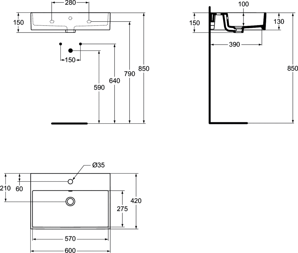 Lavoar Ideal Standard Strada 60X42 Cu Gaura Pentru Baterie Si Preaplin