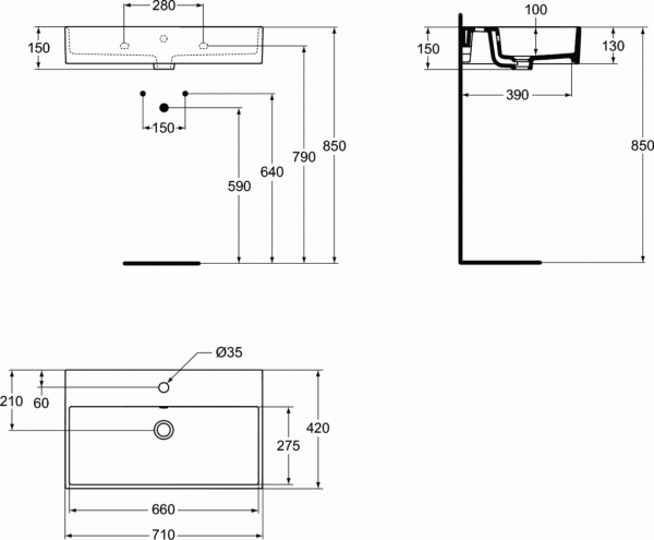 Lavoar Ideal Standard Strada 70X42 Cu Gaura Pentru Baterie Si Preaplin
