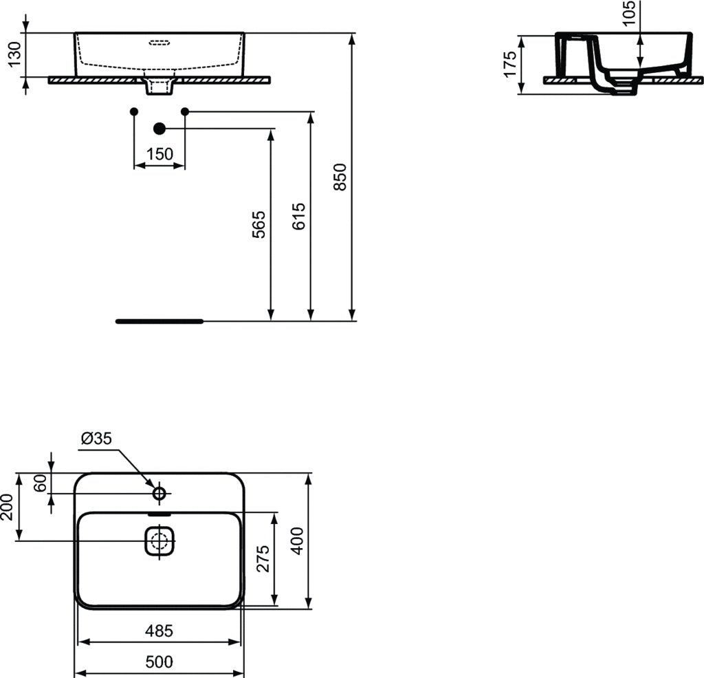 Lavoar Ideal Standard  Strada Ii 50X40 Montaj Pe Blat, Cu Orificiu Baterie Si Preaplin
