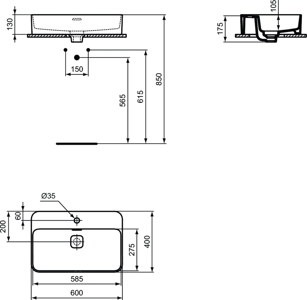 Lavoar Ideal Standard  Strada Ii 60X40 Montaj Pe Blat, Cu Orificiu Baterie Si Preaplin