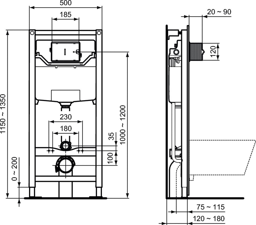 Rezervor Ideal Standard Sistem Instalare Wc Prosys 120 Cm, Actionare Mecanica, 12 Cm Adancime Minima Montaj