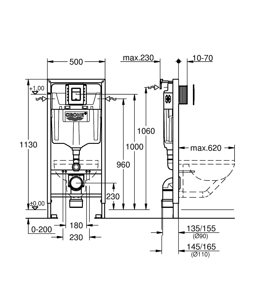 Rezervor Grohe Rapid Sl 3 In 1 Cu Clapeta Skate Cosmopolitan S Crom Si Set Fixare