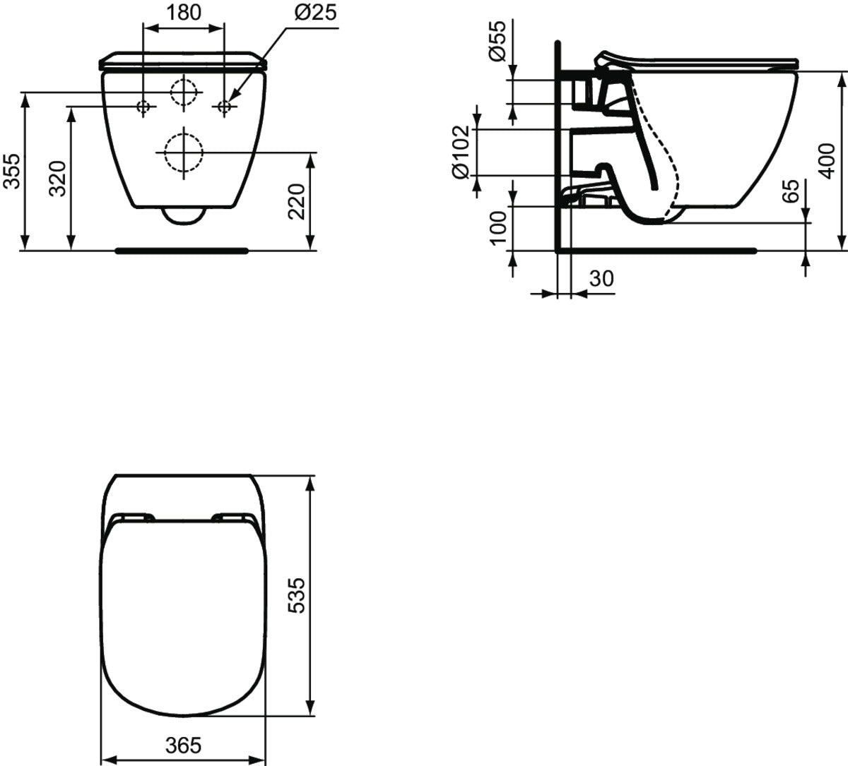 Vas Wc Ideal Standard Tesi Suspendat Aquablade, 53.5X36.5, Fixare Complet Ascunsa, Alb Mat